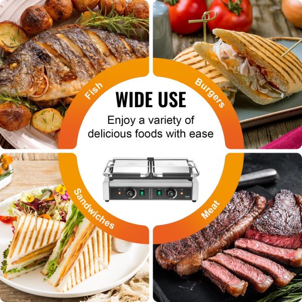 Commercial Panini Press Grill Electric Sandwich Maker Griddle Plate 19"x9" - Image 6