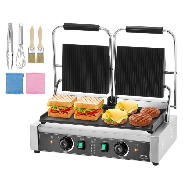 Commercial Panini Press Grill Electric Sandwich Maker Griddle Plate 19"x9"