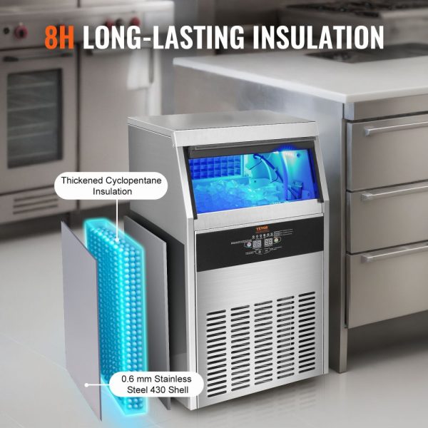 Commercial Ice Maker 140lbs 24H Ice Production 60 Cubes in 12-15 Minutes Freestanding Cabinet with 33lbs Storage LED Digital Display for Bar Restaurant Office Home - Image 5