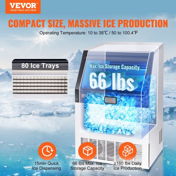 Commercial Ice Maker 160lbs 24Hr 80 Ice Cubes 12-15 Mins Freestanding Cabinet 66lbs Storage LED Digital Display Bars Homes Offices Restaurants - Image 2