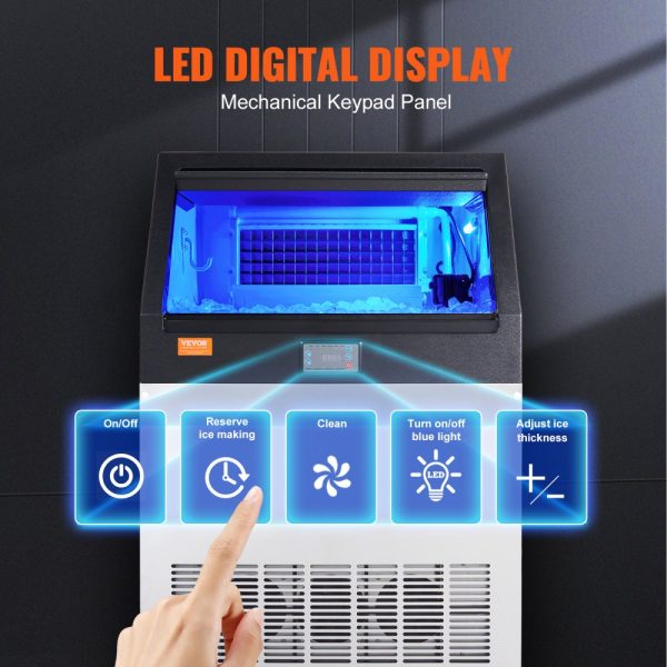 Commercial Ice Maker 160lbs 24Hr 80 Ice Cubes 12-15 Mins Freestanding Cabinet 66lbs Storage LED Digital Display Bars Homes Offices Restaurants - Image 3