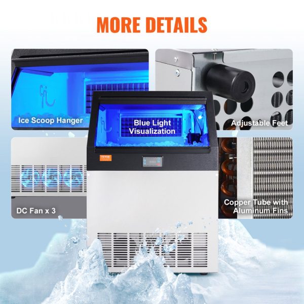 Commercial Ice Maker 160lbs 24Hr 80 Ice Cubes 12-15 Mins Freestanding Cabinet 66lbs Storage LED Digital Display Bars Homes Offices Restaurants - Image 6