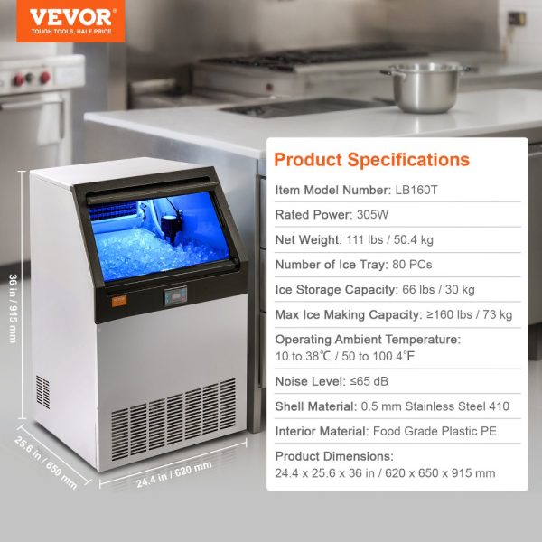 Commercial Ice Maker 160lbs 24Hr 80 Ice Cubes 12-15 Mins Freestanding Cabinet 66lbs Storage LED Digital Display Bars Homes Offices Restaurants - Image 7