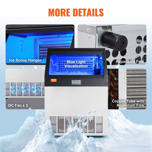 Commercial Ice Maker 200 lbs 24 Hours 90 Ice Cubes 12 15 Minutes 66 lbs Storage LED Digital Display for Bars Homes Offices Restaurants - Image 6