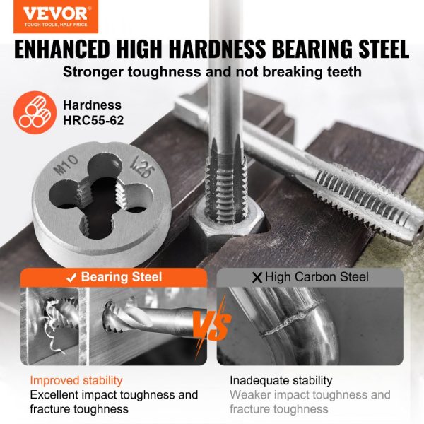 40-Piece Tap and Die Set for Metric Sizes M3 to M12 Bearing Steel Precision Tooling Kit for Cutting External and Internal Threads Complete with Accessories and Storage Case - Image 2