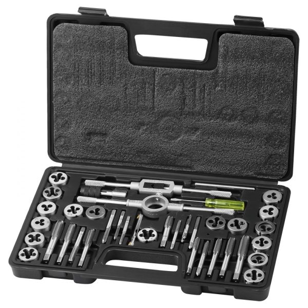 40-Piece Tap and Die Set for Metric Sizes M3 to M12 Bearing Steel Precision Tooling Kit for Cutting External and Internal Threads Complete with Accessories and Storage Case
