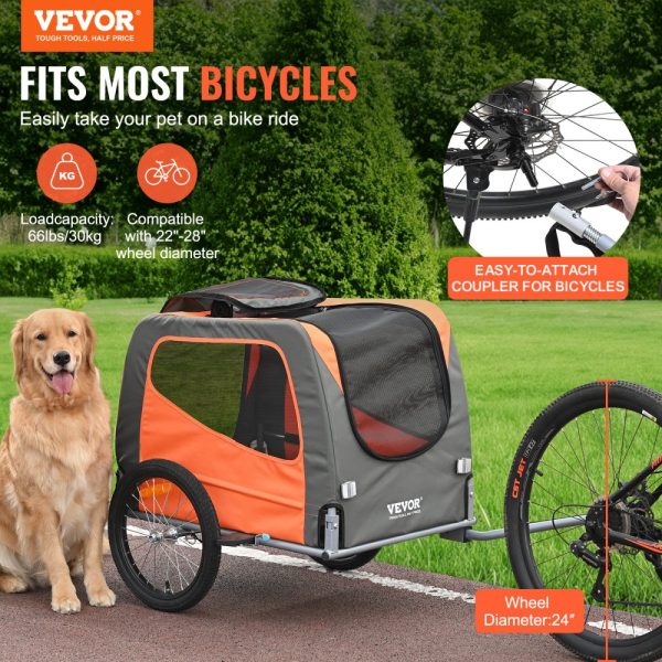 Dog Bike Trailer, 66 lbs Capacity, Foldable Frame with Quick Release Wheels, Universal Coupler, Reflectors, Collapsible Storage - Image 2