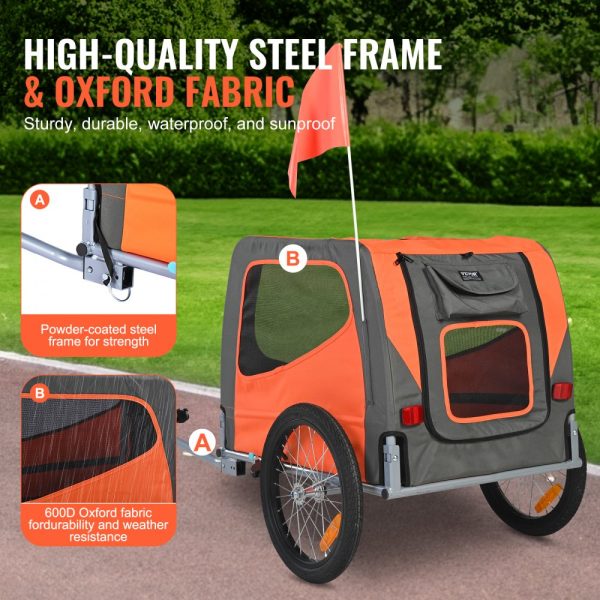 Dog Bike Trailer, 66 lbs Capacity, Foldable Frame with Quick Release Wheels, Universal Coupler, Reflectors, Collapsible Storage - Image 3