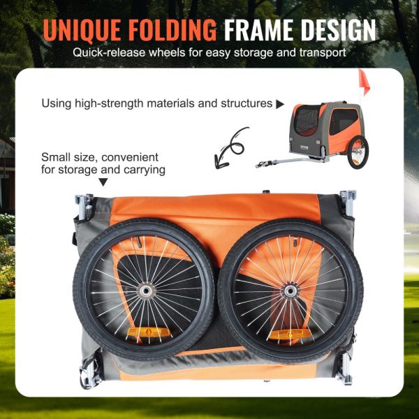 Dog Bike Trailer, 66 lbs Capacity, Foldable Frame with Quick Release Wheels, Universal Coupler, Reflectors, Collapsible Storage - Image 6