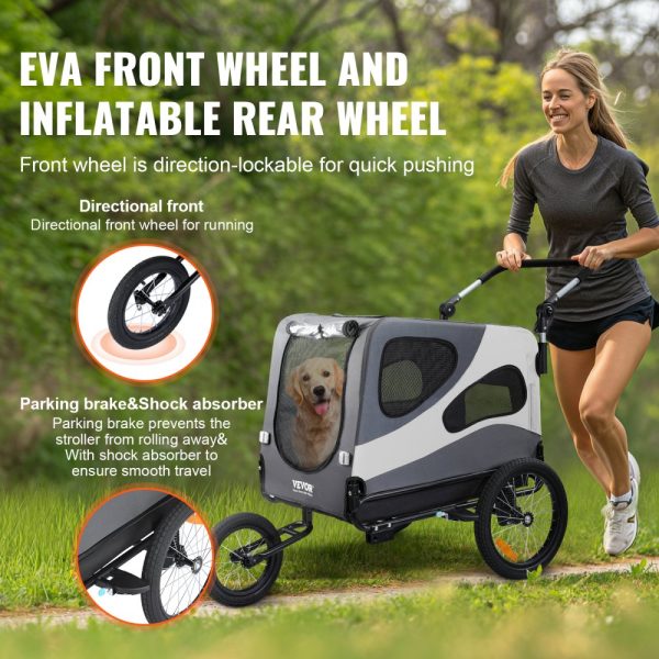 Dog Bike Trailer for Pets, 100 lbs Capacity, 2-in-1 Pet Stroller & Bicycle Carrier with Easy Fold Design, Quick Release Wheels, Universal Coupler, Reflectors, Flag, Black/Gray - Image 3