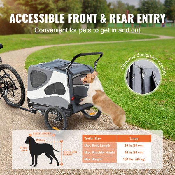 Dog Bike Trailer for Pets, 100 lbs Capacity, 2-in-1 Pet Stroller & Bicycle Carrier with Easy Fold Design, Quick Release Wheels, Universal Coupler, Reflectors, Flag, Black/Gray - Image 5