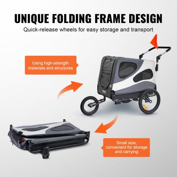 Dog Bike Trailer for Pets, 100 lbs Capacity, 2-in-1 Pet Stroller & Bicycle Carrier with Easy Fold Design, Quick Release Wheels, Universal Coupler, Reflectors, Flag, Black/Gray - Image 6