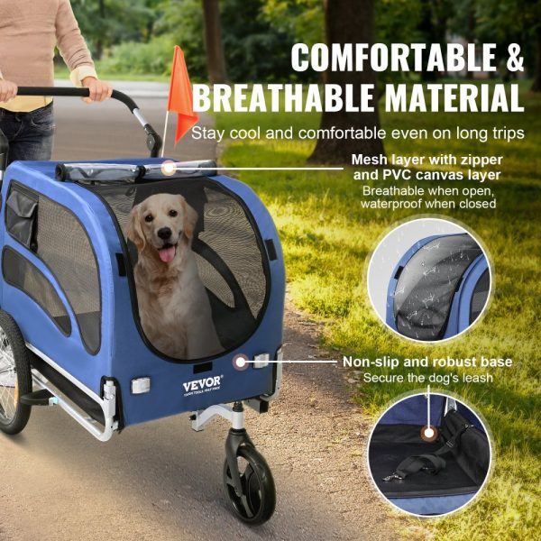 Dog Bike Trailer, 100 lbs Capacity, 2-in-1 Pet Stroller Cart with Easy Folding Frame, Quick Release Wheels, Universal Coupler, Reflectors, Flag, Blue/Black - Image 4