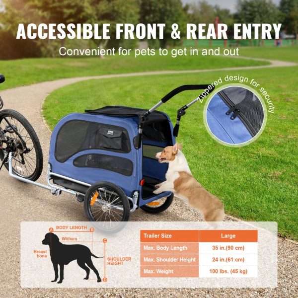 Dog Bike Trailer, 100 lbs Capacity, 2-in-1 Pet Stroller Cart with Easy Folding Frame, Quick Release Wheels, Universal Coupler, Reflectors, Flag, Blue/Black - Image 5