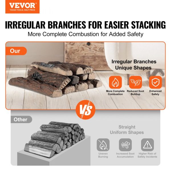 10-Piece Large Ceramic Gas Fireplace Logs Realistic Decorative Fire Logs Stackable Heat-Resistant for Indoor & Outdoor Firebowls - Image 2