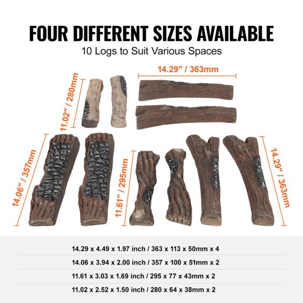 10-Piece Large Ceramic Gas Fireplace Logs Realistic Decorative Fire Logs Stackable Heat-Resistant for Indoor & Outdoor Firebowls - Image 6