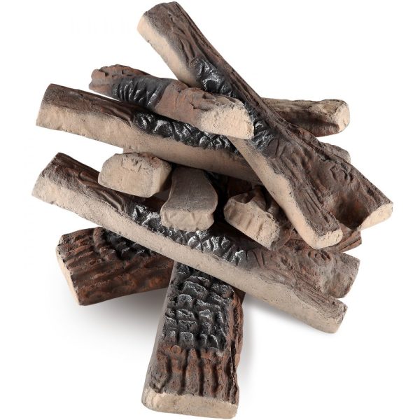 10-Piece Large Ceramic Gas Fireplace Logs Realistic Decorative Fire Logs Stackable Heat-Resistant for Indoor & Outdoor Firebowls