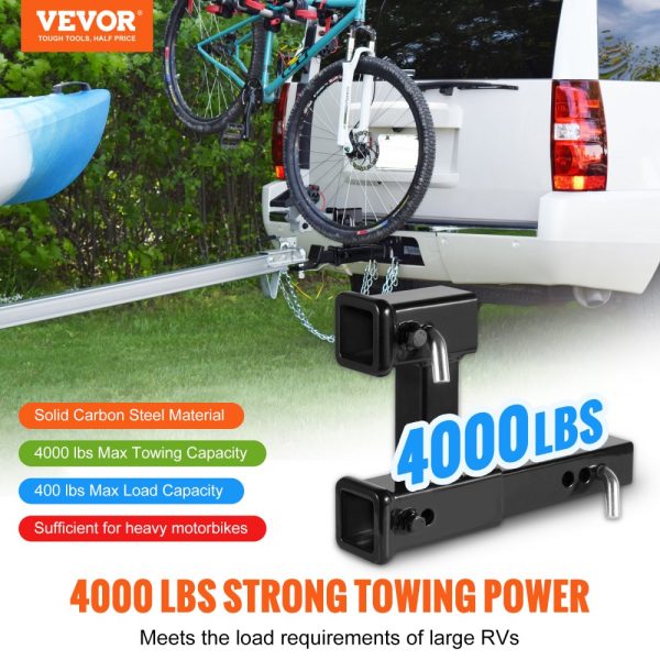 2-Inch Trailer Hitch Receiver Hitch Adapter Extender with 10-Inch Adjustable Length 7.5 Rise/Drop 4000 lbs Towing Capacity Hitch Pins Bolt Nut Kit Black - Image 2