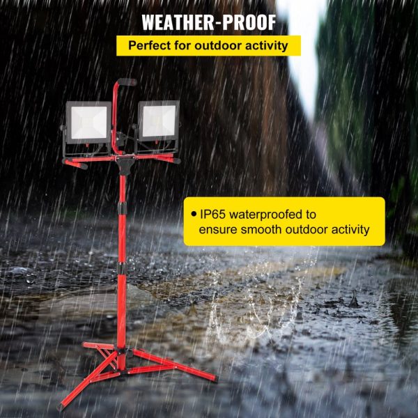 2-Pack 10000 Lumen Dual-Head LED Work Light with Adjustable Foldable Stand IP65 Waterproof 5000K Color Temperature 27.6-68.1 Height - Image 3