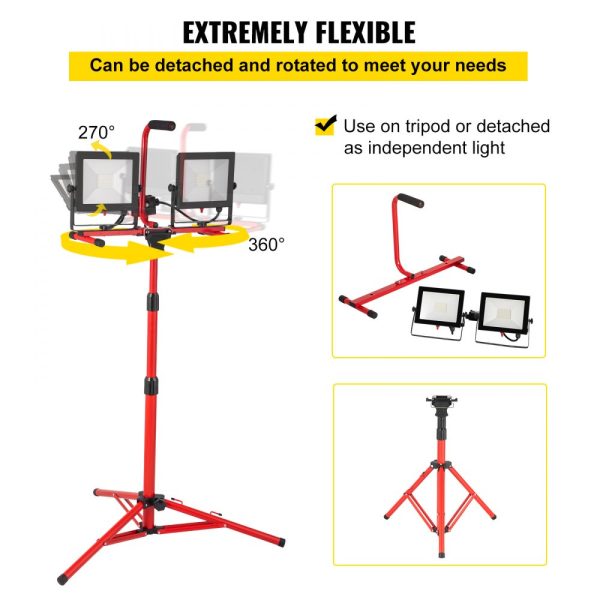 2-Pack 10000 Lumen Dual-Head LED Work Light with Adjustable Foldable Stand IP65 Waterproof 5000K Color Temperature 27.6-68.1 Height - Image 5