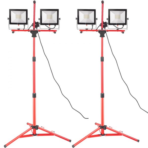 2-Pack 10000 Lumen Dual-Head LED Work Light with Adjustable Foldable Stand IP65 Waterproof 5000K Color Temperature 27.6-68.1 Height