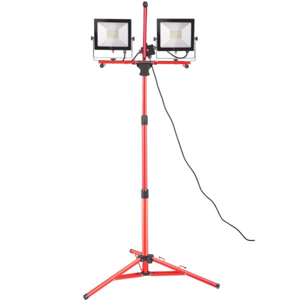 Dual-Head LED Work Light with Adjustable Height Stand, 5000 Lumen, IP65 Waterproof, 5000K Color Temperature