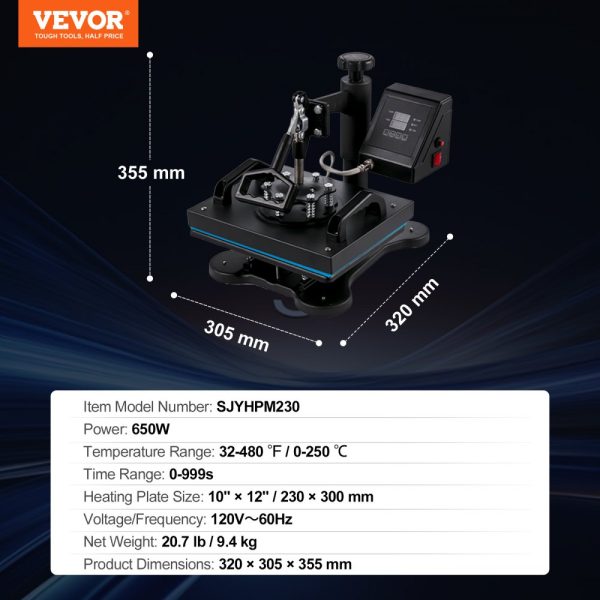 12x10 Inch Heat Press T-Shirt Printing Machine with Heat Transfer Sublimation for T-Shirts - Image 7
