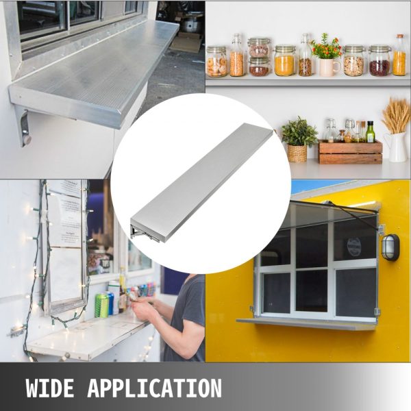 Concession Shelf 70.8L x 11.4W Inch with Stainless Steel Frame and Surface Board for Food Trailer Serving Window - Image 7