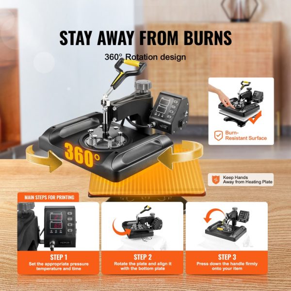 Heat Press Machine 12x15in Fast Heating 5-in-1 Sublimation Printer for T-Shirts Hats Mugs Plates Anti-Scald ETL Black - Image 6
