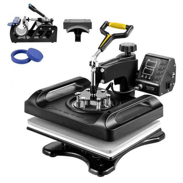 Heat Press Machine 12x15in Fast Heating 5-in-1 Sublimation Printer for T-Shirts Hats Mugs Plates Anti-Scald ETL Black