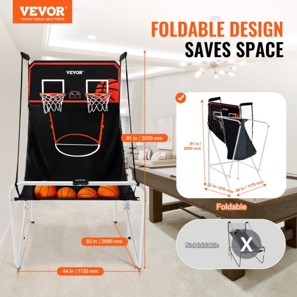 Foldable Basketball Game 2-Player, 4 Balls, 8 Modes, Electronic Scoreboard, Inflation Pump for Kids Adults - Image 2
