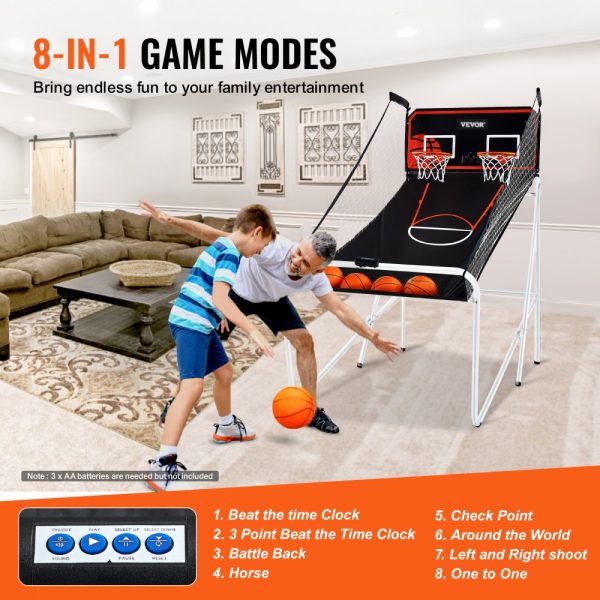 Foldable Basketball Game 2-Player, 4 Balls, 8 Modes, Electronic Scoreboard, Inflation Pump for Kids Adults - Image 4
