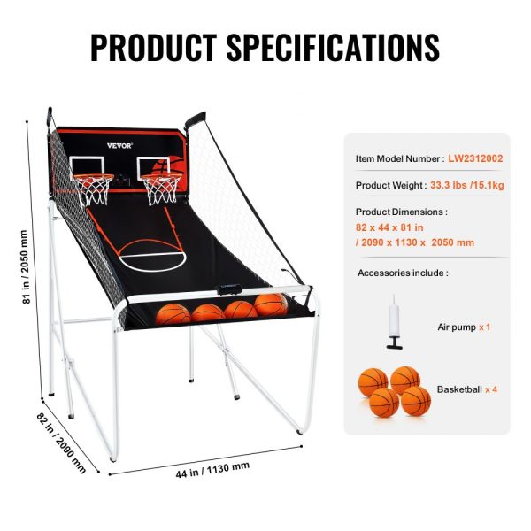 Foldable Basketball Game 2-Player, 4 Balls, 8 Modes, Electronic Scoreboard, Inflation Pump for Kids Adults - Image 7