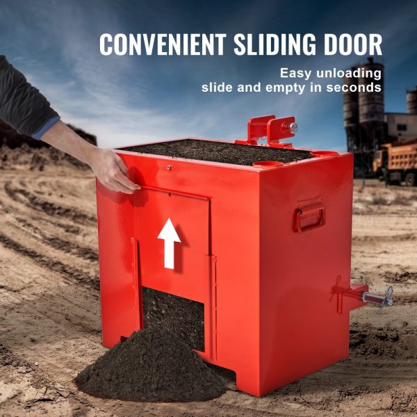 3 Point Category 1 Tractor Ballast Box 800 lbs Capacity for 2-Inch Hitch Receiver 5 cu ft Volume Heavy Duty Steel Construction Red - Image 5