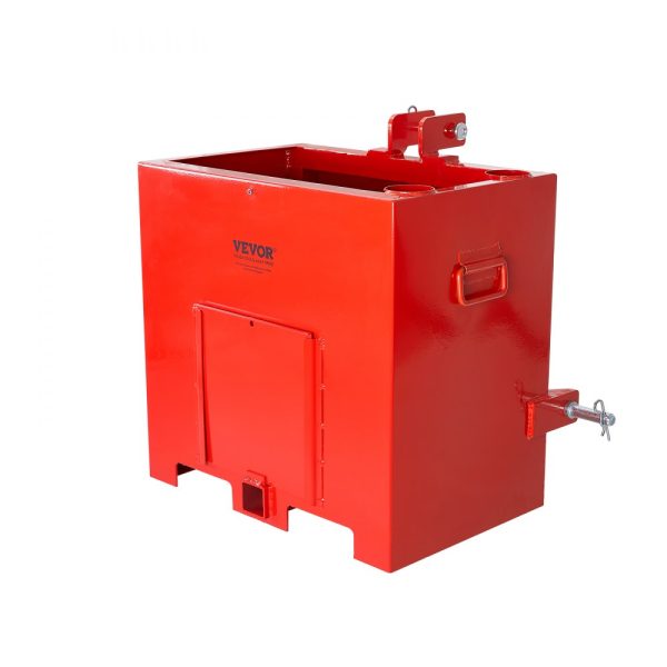 3 Point Category 1 Tractor Ballast Box 800 lbs Capacity for 2-Inch Hitch Receiver 5 cu ft Volume Heavy Duty Steel Construction Red