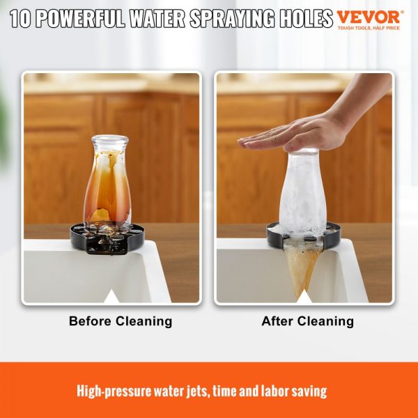 Glass Cup Rinser with 10 Powerful Spraying Jets 360 Degree Rotating Design for Sink Cleaning 304 Stainless Steel Faucet Cup Washer with Silicone Non-Slip Pad for Baby Bottle Glass Cup and Wine Glass - Image 2