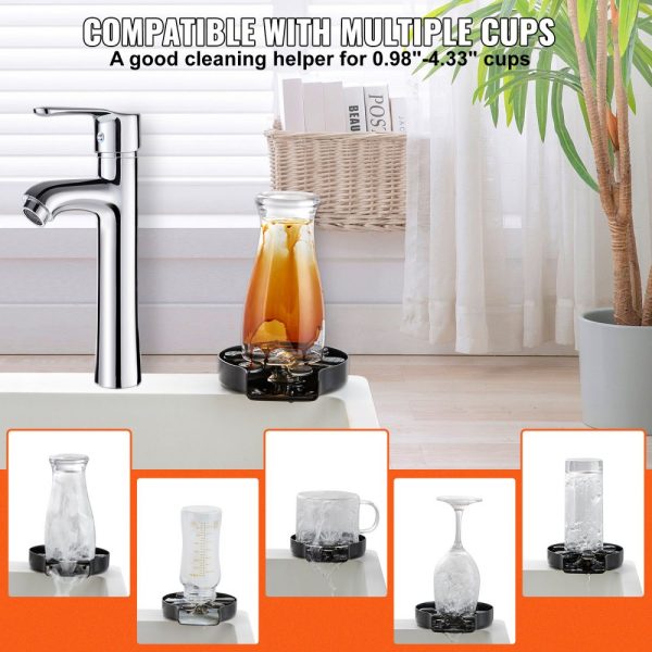 Glass Cup Rinser with 10 Powerful Spraying Jets 360 Degree Rotating Design for Sink Cleaning 304 Stainless Steel Faucet Cup Washer with Silicone Non-Slip Pad for Baby Bottle Glass Cup and Wine Glass - Image 3