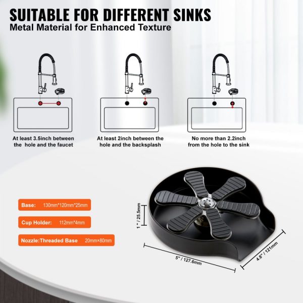 Glass Cup Rinser with 10 Powerful Spraying Jets 360 Degree Rotating Design for Sink Cleaning 304 Stainless Steel Faucet Cup Washer with Silicone Non-Slip Pad for Baby Bottle Glass Cup and Wine Glass - Image 4