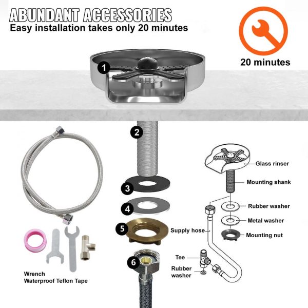 Glass Cup Rinser with 10 Powerful Spraying Jets 360 Degree Rotating Design for Sink Cleaning 304 Stainless Steel Faucet Cup Washer with Silicone Non-Slip Pad for Baby Bottle Glass Cup and Wine Glass - Image 5