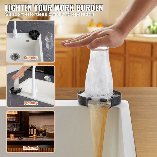 Glass Cup Rinser with 10 Powerful Spraying Jets 360 Degree Rotating Design for Sink Cleaning 304 Stainless Steel Faucet Cup Washer with Silicone Non-Slip Pad for Baby Bottle Glass Cup and Wine Glass - Image 6