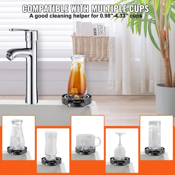 Powerful Glass Rinser 10 Jets 360° Rotation 304 Stainless Steel Sink Faucet ABS Cup Holder Design Ideal for Baby Bottles Glass Cups Wine Glasses Matte Black Base - Image 3