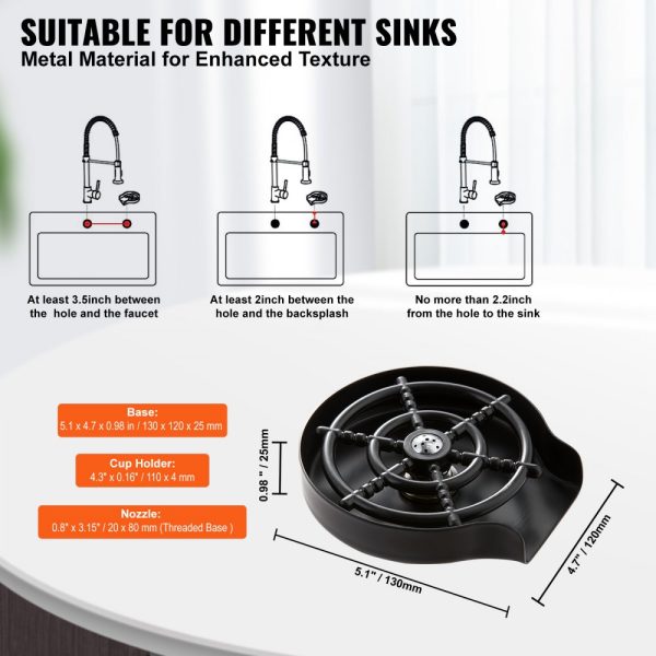 Powerful Glass Rinser 10 Jets 360° Rotation 304 Stainless Steel Sink Faucet ABS Cup Holder Design Ideal for Baby Bottles Glass Cups Wine Glasses Matte Black Base - Image 4