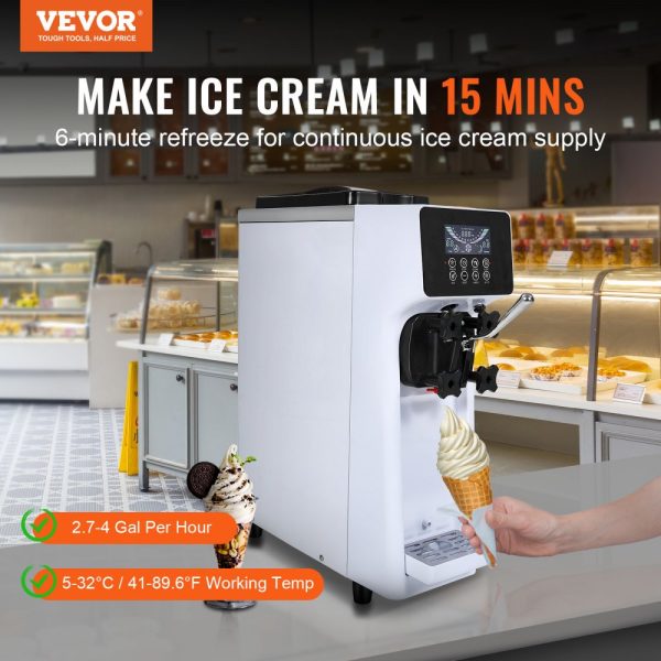 Commercial Soft Serve Ice Cream Machine 10.6 QT/H 1000W Single Flavor Countertop Design with 4L Hopper 1.6L Cylinder LCD Panel Auto Clean Pre-cooled ideal for Restaurants Snack Bars - Image 2