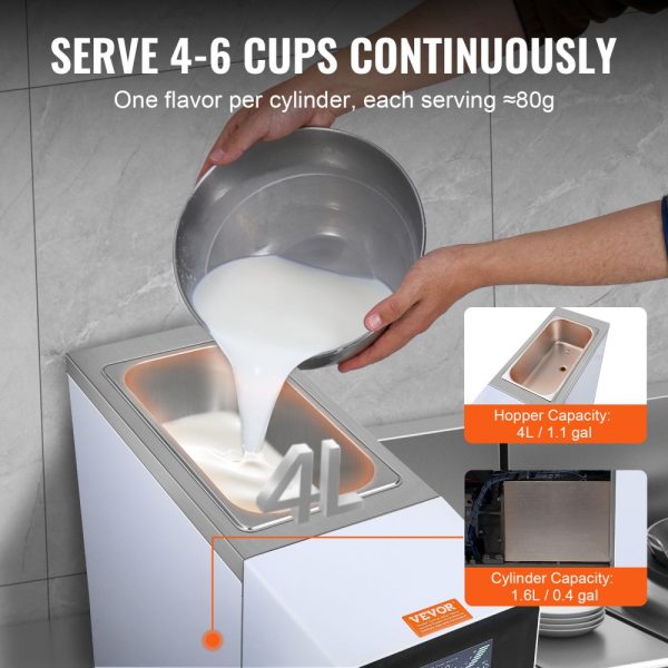 Commercial Soft Serve Ice Cream Machine 10.6 QT/H 1000W Single Flavor Countertop Design with 4L Hopper 1.6L Cylinder LCD Panel Auto Clean Pre-cooled ideal for Restaurants Snack Bars - Image 3