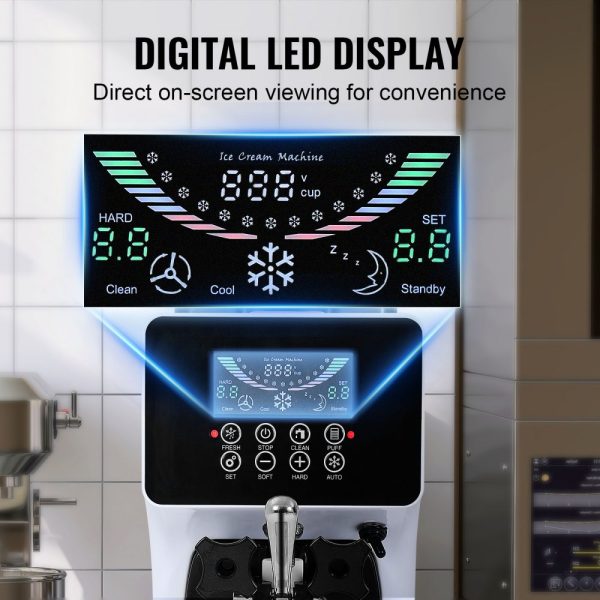 Commercial Soft Serve Ice Cream Machine 10.6 QT/H 1000W Single Flavor Countertop Design with 4L Hopper 1.6L Cylinder LCD Panel Auto Clean Pre-cooled ideal for Restaurants Snack Bars - Image 5