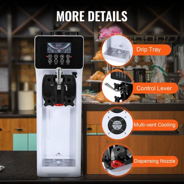 Commercial Soft Serve Ice Cream Machine 10.6 QT/H 1000W Single Flavor Countertop Design with 4L Hopper 1.6L Cylinder LCD Panel Auto Clean Pre-cooled ideal for Restaurants Snack Bars - Image 6