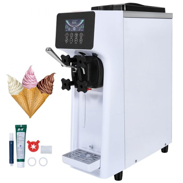 Commercial Soft Serve Ice Cream Machine 10.6 QT/H 1000W Single Flavor Countertop Design with 4L Hopper 1.6L Cylinder LCD Panel Auto Clean Pre-cooled ideal for Restaurants Snack Bars