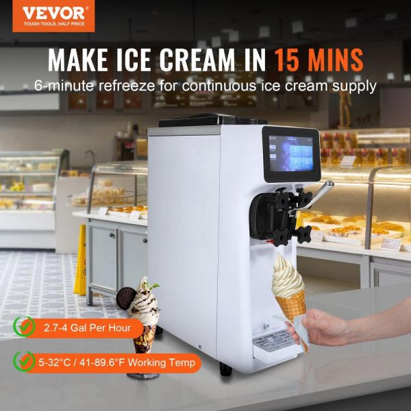Commercial Soft Serve Ice Cream Maker 10.6 QT/H 1000W 4L Hopper 1.6L Cylinder Touch Screen Auto Clean Pre-cooled for Restaurant Snack Bar - Image 2