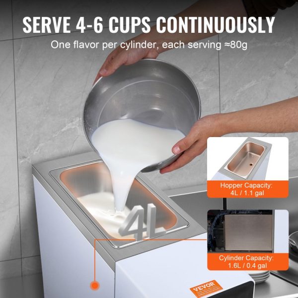 Commercial Soft Serve Ice Cream Maker 10.6 QT/H 1000W 4L Hopper 1.6L Cylinder Touch Screen Auto Clean Pre-cooled for Restaurant Snack Bar - Image 3