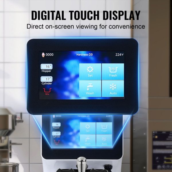 Commercial Soft Serve Ice Cream Maker 10.6 QT/H 1000W 4L Hopper 1.6L Cylinder Touch Screen Auto Clean Pre-cooled for Restaurant Snack Bar - Image 5